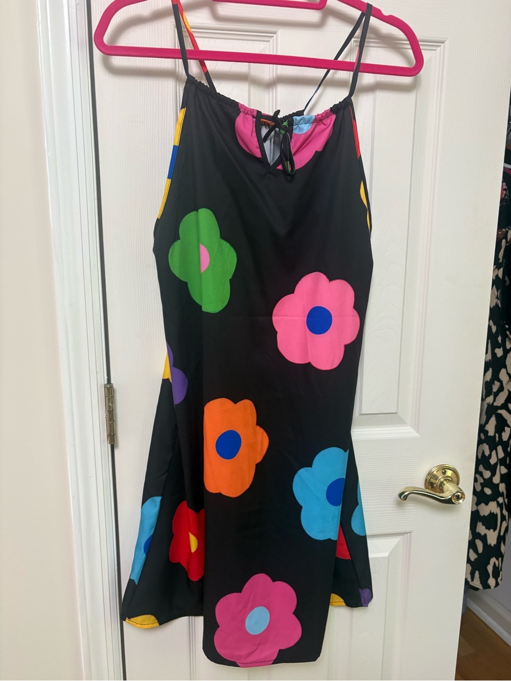 SHEIN Black Mini Dress with Multicolor Flower Print